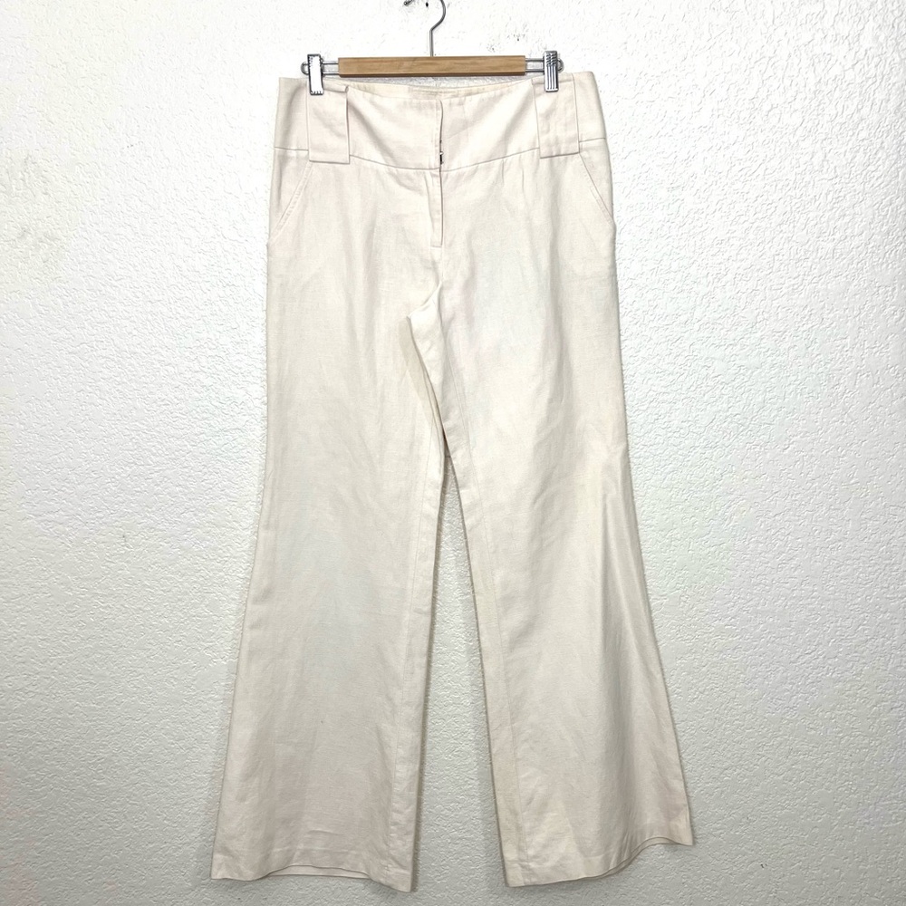 Diane Von Furstenberg Trouser Pants Cream Ivory Wide Leg Linen Cotton Size 10